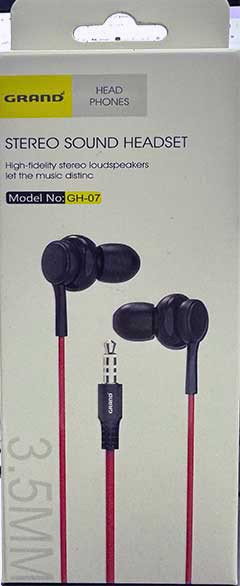 هندزفری سیمی گرند مدل Grand GH-07 با جک 3.5 میلی متری